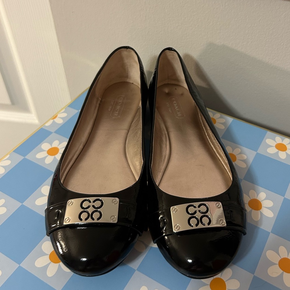 Women’s Shoes Designer Brand Coach London Black Patent Leather Flats Size 6.5